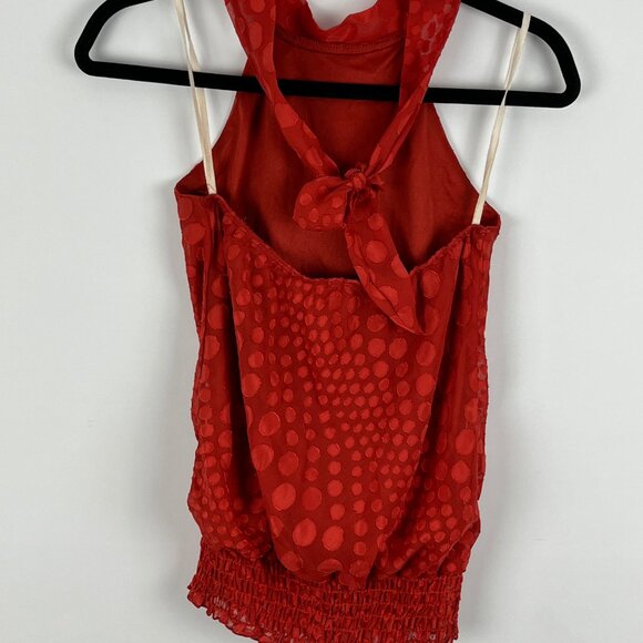 Celine by Champion Top Blouse Size M Orange Sleeveless Halter Neck Elastic Waist - Picture 6 of 9
